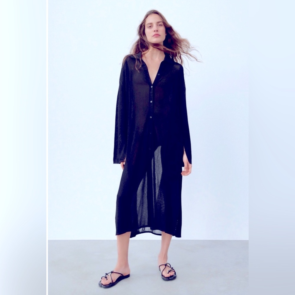 H&M Conscious translucent black chiffon long shirt. Size L